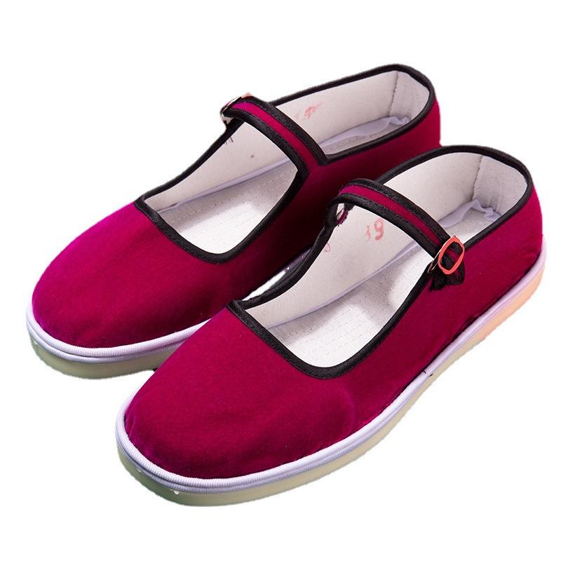 Old Beijing cloth shoes flat-heeled sewn shoes low-top lasagna bottom shallow mouth flat-soled rubber sole mother ethnic style cloth shoes