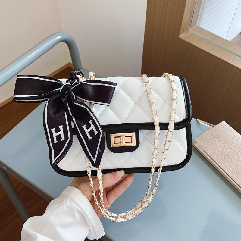 Faux Leather Quilted Chain Shoulder Bag for Women, Chic Crossbody Square Purse, Elegant Single Strap Handbag белый