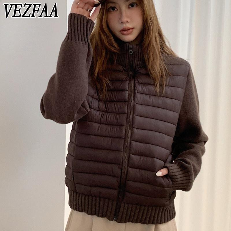 VEZFAA Moda feminina casual outono inverno cor sólida estampa manga comprida jaquetas e casacos casacos de plumas