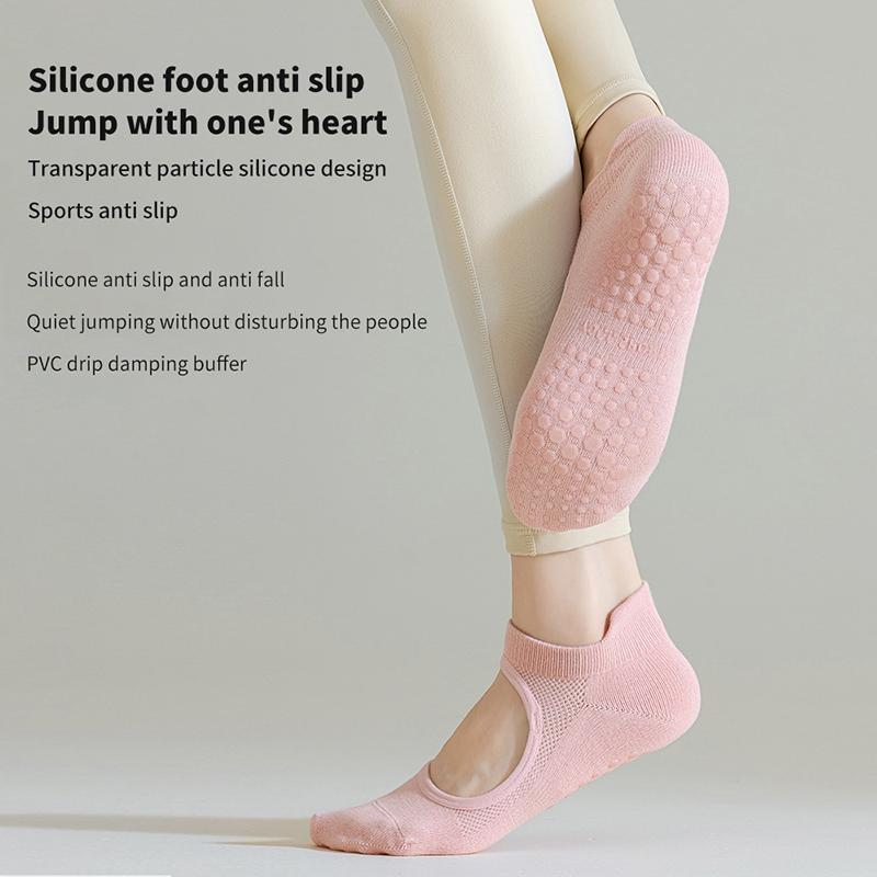 1Pair Women Pilates Socks Backless Anti-Slip Breathable Yoga Socks Ankle Ladies Ballet Dance Sports Socks For Fitness Gym