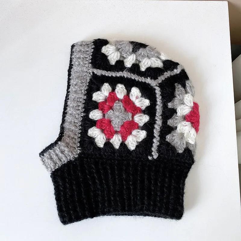 

Вязаные крючком шапки-балаклавы для женщин, осенние и зимние шерстяные вязаные пуловеры, шапки-бини, утеплители для шеи, женские шапки с капюшоном 56-58CM