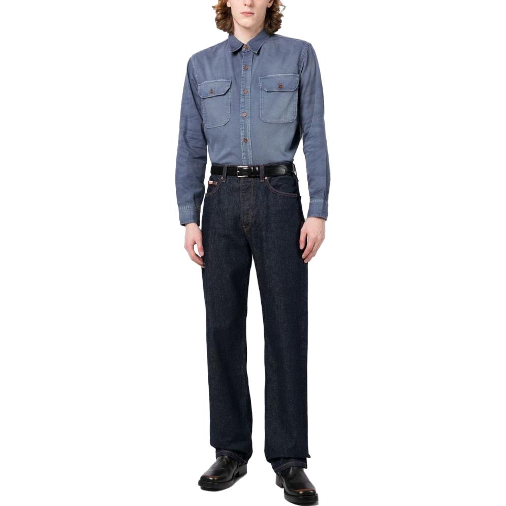 Polo Ralph Lauren Solid Color Single-Breasted Polo Collar Long Sleeve Shirt Men shirts Blue 710878847-001