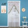 Light Filtering Balcony Partition Sheer Lace Door Curtain Embroidered Floral Doorway Curtain with Beads No Drill Rod Pocket Room Divider for Bedroom