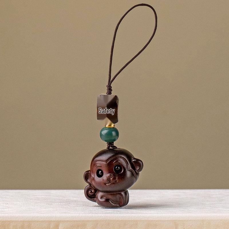Sandalwood Zodiac Monkey Keychain Pendant for Men & Women, Retro Hanging Ornament
