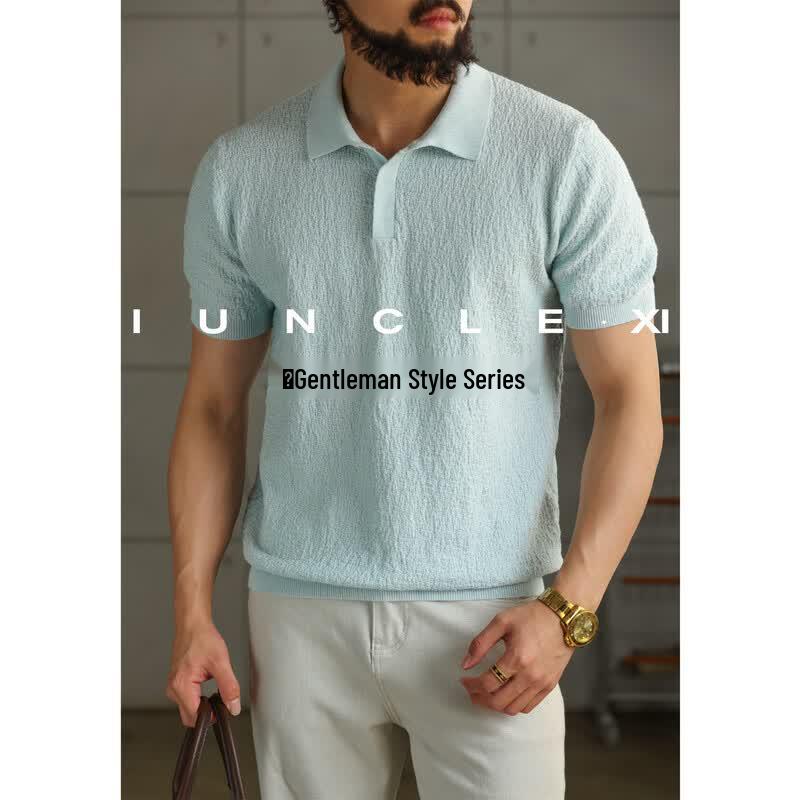 iunclexi Men s Easy-Care Wrinkle-Texture Short Sleeve Polo T-Shirt L