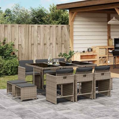Vidaxl 11-Cz. Garden Furniture Set, With Cushions, Grey PE Rattan