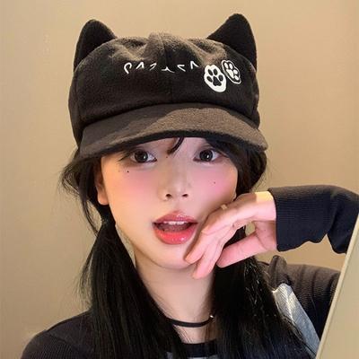 Cute Cat Ears Baseball Cap Female Secondary Yuan Y2k Peaked Cap Showing Face Small Black Subculture Hat Tide