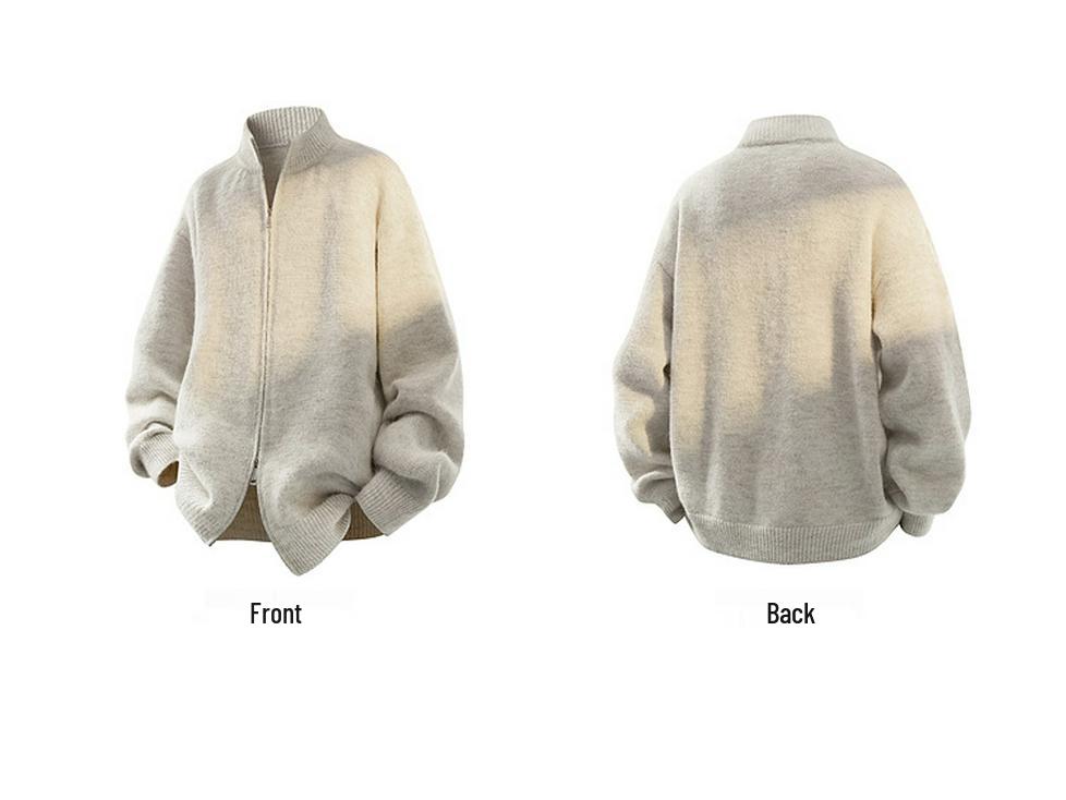 Men's Retro Stand Collar Knit Cardigan - Autumn Casual Loose Fit Zipper Sweater Jacket