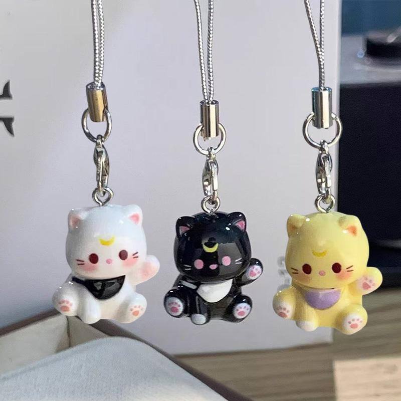 3pcs Fashion New Cartoon Small Cat Cute Keychain Phone Chain Resin Keyring Bag Pendant Couple Key Chains Gifts Women for Jewelry