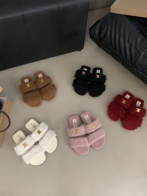 Flat-bottomed Casual Versatile Fluffy Shoes Women's Shoes 2025 New Autumn and Winter Fashion Outer Wear Fluffy Cotton Slippers