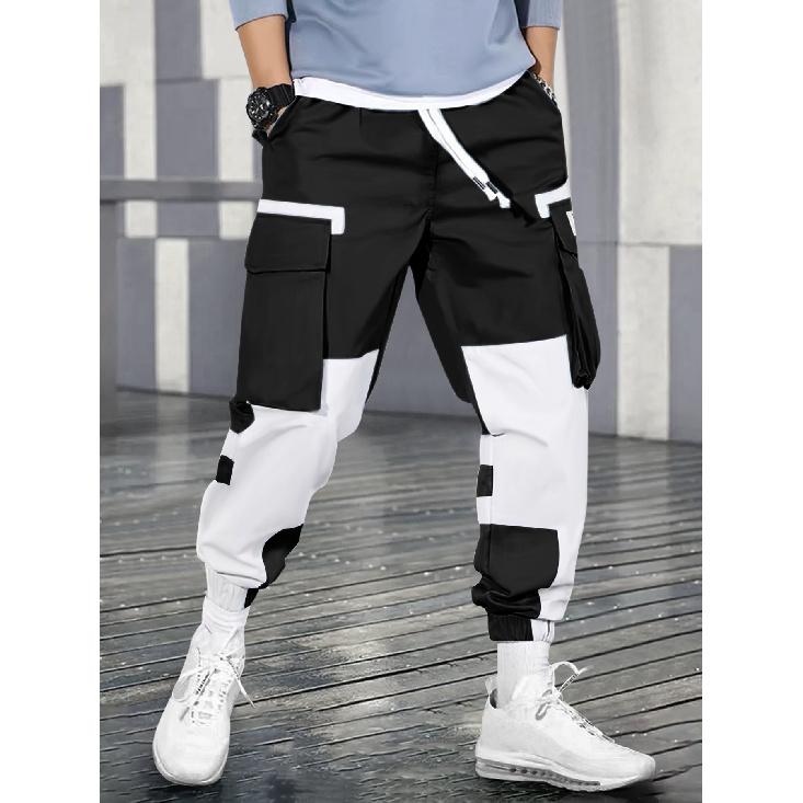 

2026 Fashionable Men s Cargo Pants with Multiple Pockets and Contrasting Colors, Cuffed Casual Pants XXL чорний