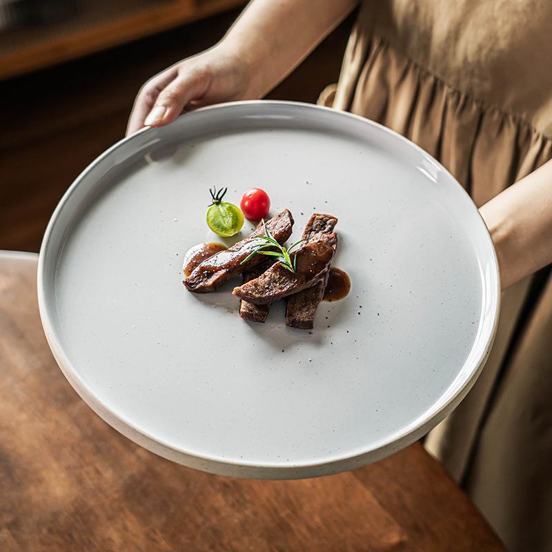 Round Plate Ceramic Steak Plate Large Plate Household Plate Vegetable Plate Western Plate Pasta Plate Simple Tableware Plate