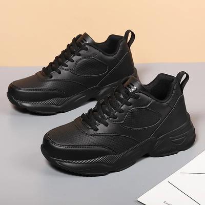 Baskets Automne Hiver Chaussures Femme Baskets en Cuir Noir pour Femmes Chaussures Décontractées Imperméables Chaussures de Sport pour Dames Baskets Femme