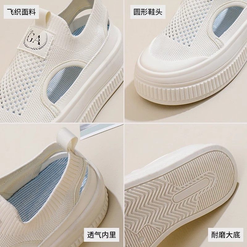 Canvas Shoes Women's Summer Hollow Fisherman Shoes One Pedal Lazy Pregnant Women Leisure Sports Versatile Black Big Head Shoes