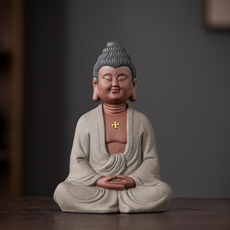 Zen Buddhist Ceramic Statue: Shakyamuni Buddha Desktop Ornament for Home Entrance Decor