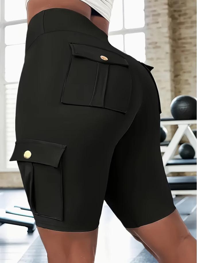 Breathable Butt-Lifting Button Pocket Yoga Shorts Slim-Fit Base Layer Pants