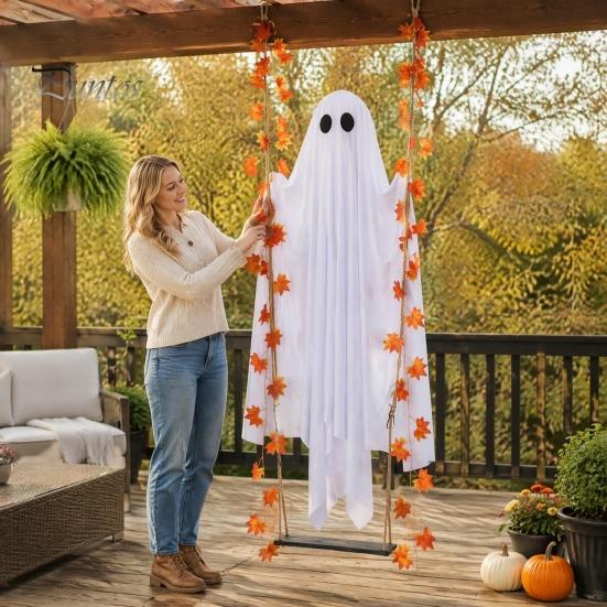 Halloween Hanging Ghost Decorations Swinging Decoration for Outdoor Garden Yard, Weighted Fabric Flying on A Creepy Atmosphere Props Swing with