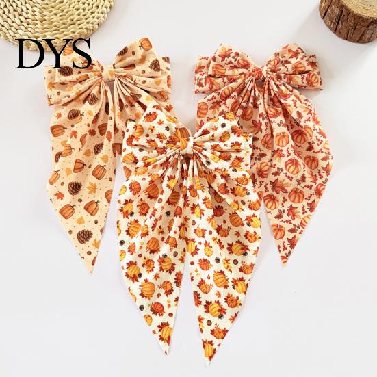 Cute Autumn Themed Hair Ornaments Fall Pumpkin Maple Leaf Bows for Women Girls, Pinecone Clips, Large Bowknot Fashionable Headwear Holiday Outfits
