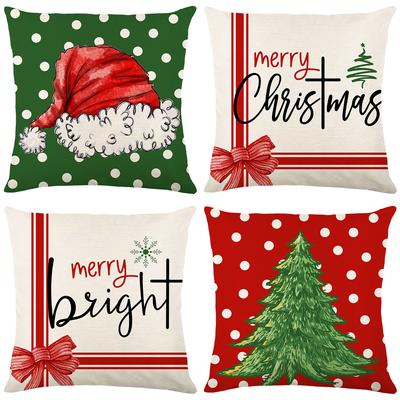 Weihnachts-Kissenbezug Festlicher Leinen-Druck Heim Wohnzimmer Sofa Kissenbezug Weihnachtsbaum Kissenbezug