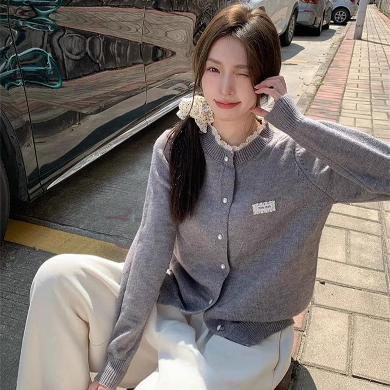 

fashion Sweater jacket women s loose 2025 spring autumn women s clothing top lace lace crew neck knitted cardigan women Sweaters One Size