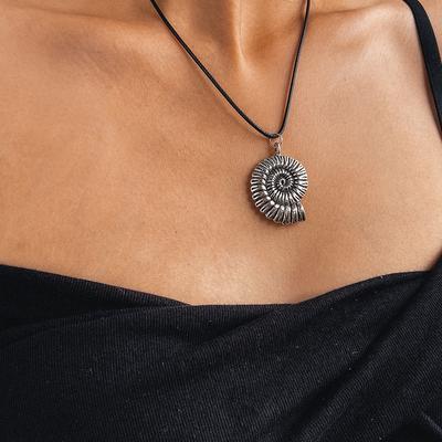 Gotická Černá Kožená Voskovaná Nit Řetízek S Malým Mušlovým Přívěskem Náhrdelník Pro Ženy Jednoduchý Mušle Šnek Choker Y2K Dovolenková Bižuterie