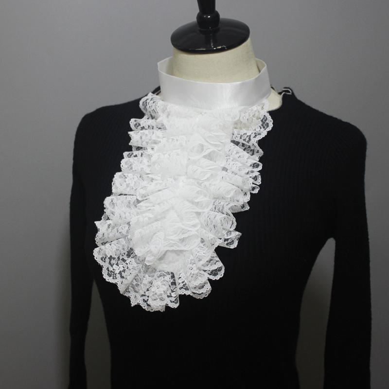 White Retro Lace Flower Ruffle Neck Decorative False Collar  Detachable Collar Stage Cosplay Fake Collar Shirt Dress Accessories