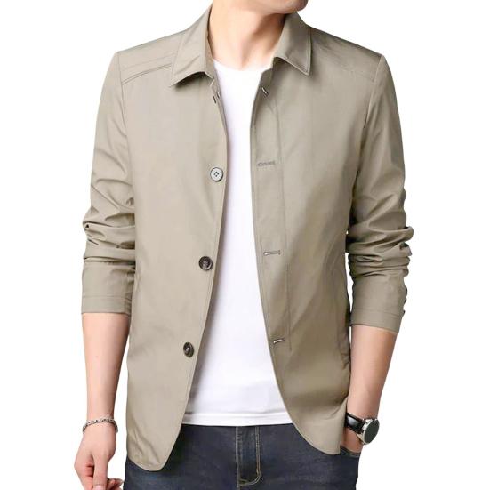 Herren Jacke Revers Langarm Reißverschlussleiste Jacke Mantel mit Taschen Einfarbig Frühling Herbst Freizeitjacke