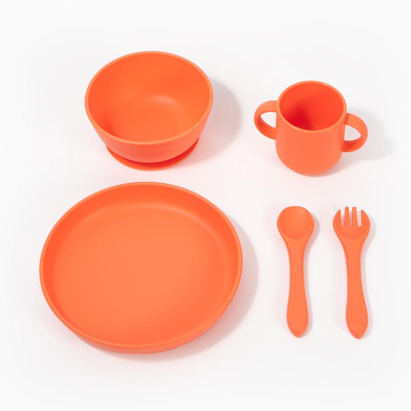 Ensemble de vaisselle pour bébé: Assiette Compartimentée en Silicone, Bavoir, Cuillère, Fourchette, Bol et Ventouse