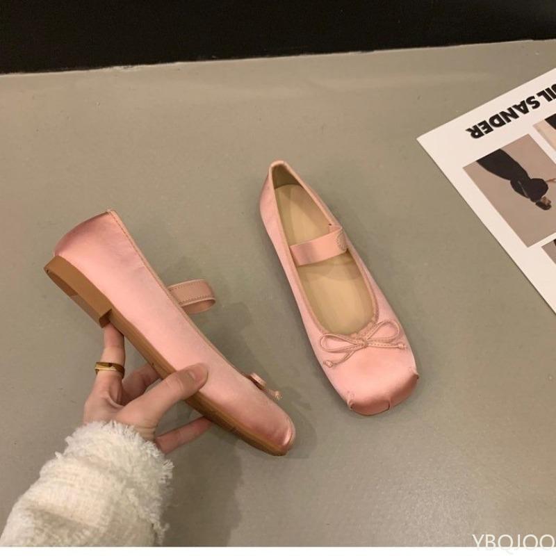 

Новые весенние туфли на плоской подошве для ежедневных поездок на работу, не вызывающие усталости, удобные, универсальные, с бантом-бабочкой, с мелким вырезом, одинарные туфли 40 розовый