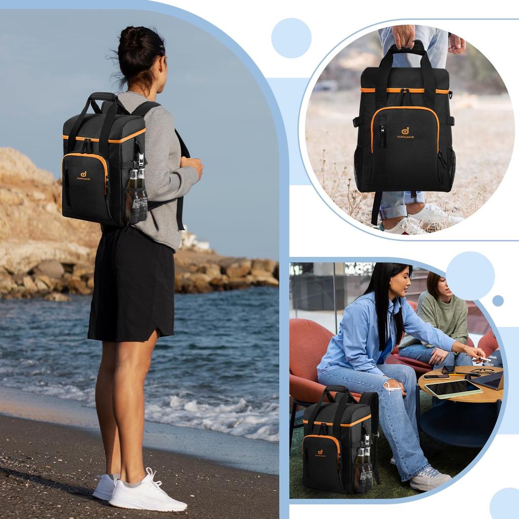 Rucsac răcoritor Odoland, 22L, cutie frigorifică moale, reținere a frigului până la 16 ore, structură de izolație cu 4 straturi, include 3 pachete cu gheață și desfăcător de sticle, dimensiune mare