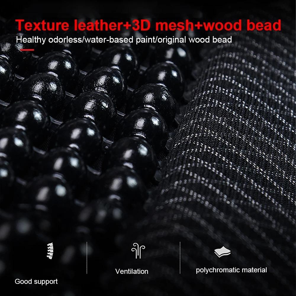 Luxury PU Leather & Wooden Bead Car Seat Cushion – Breathable, Durable & Easy-Clean – Fits Most Cars, Trucks, and SUVs