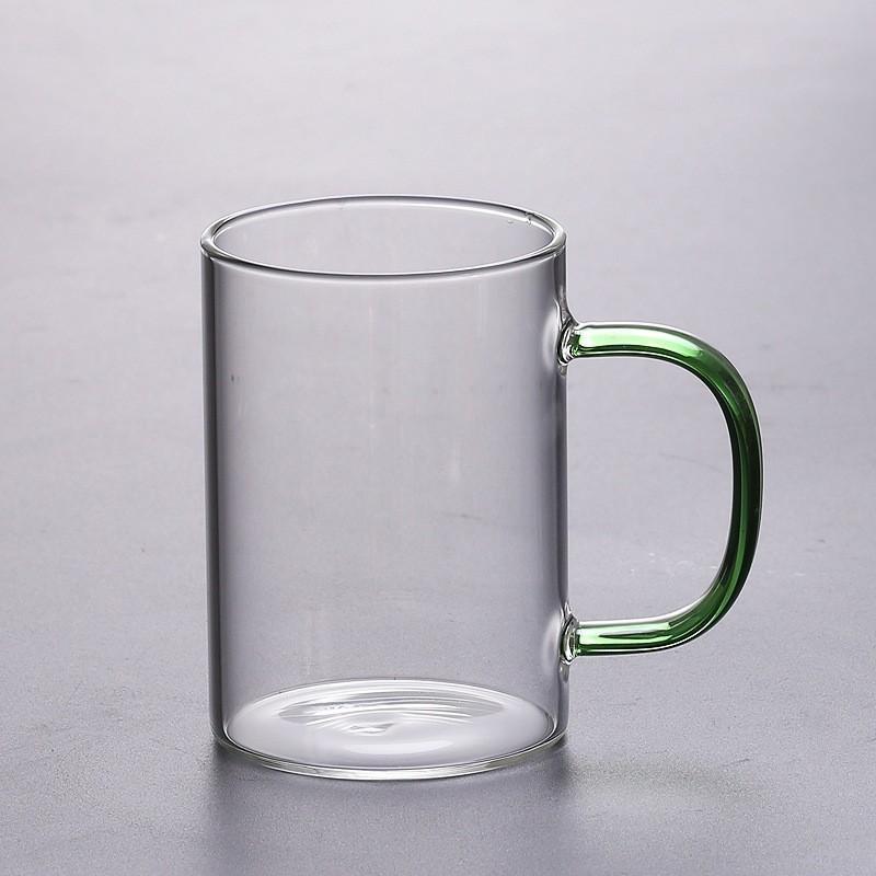 Glass Water Cup Milk Cup Tea Cup Breakfast Beverage Cup High Borosilicate Square Color Handle Glass Water Cup
