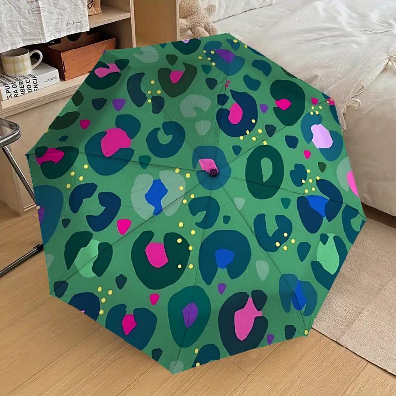 

1pc Leopard Print Automatic Folding Umbrella Durable Iron Frame, Iron Umbrella Structure Suitable for All Seasons yy260203101