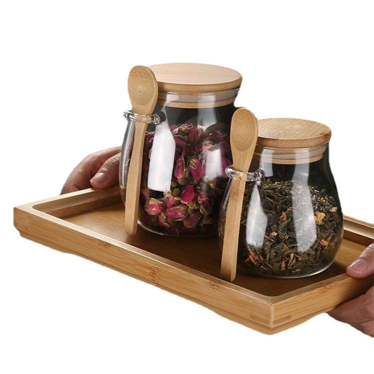 High-Value Transparent Glass Storage Jar with Lid & Wooden Spoon, Multi-Size Big Belly Tea Sealed Jar
