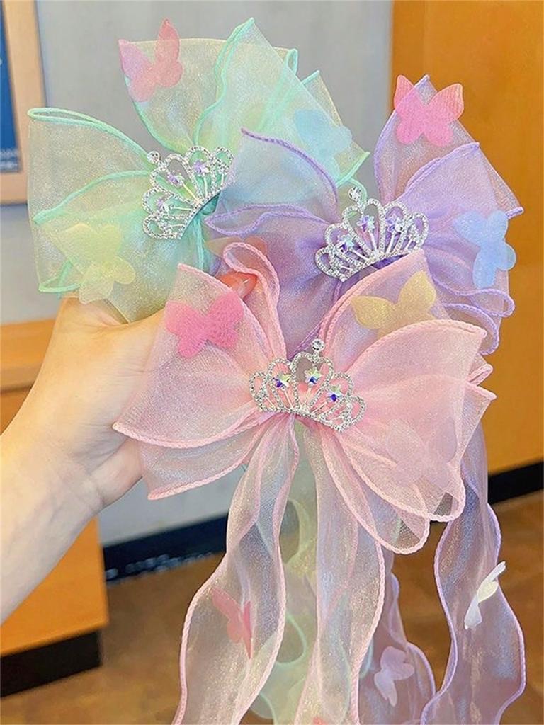 1 Damen Frühling neu hell Farbe langer Schleier Krone kann Haarschleife binden Haarspange Haarschmuck