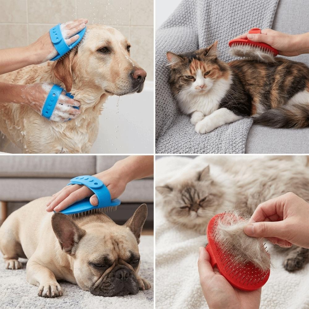 Metal Pin Pet Bath Brush Rounded Pin Tip Pet Massage Scrubber Cat Grooming Brush Skin Massage Care