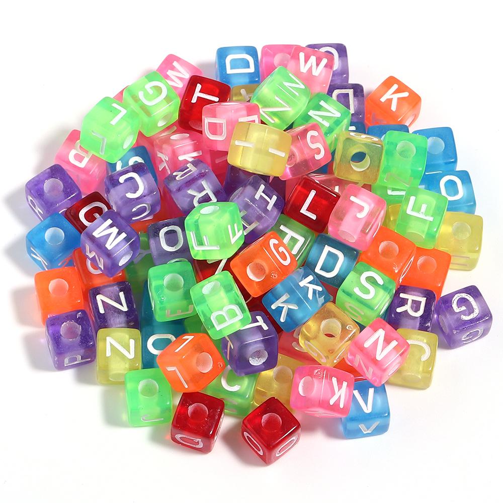 100pcs/lot Big Hole Acrylic Alphabet Beads Colorful Square Loose Spaced Letter Beads For DIY Bracelet Earrings Jewelry Supplies