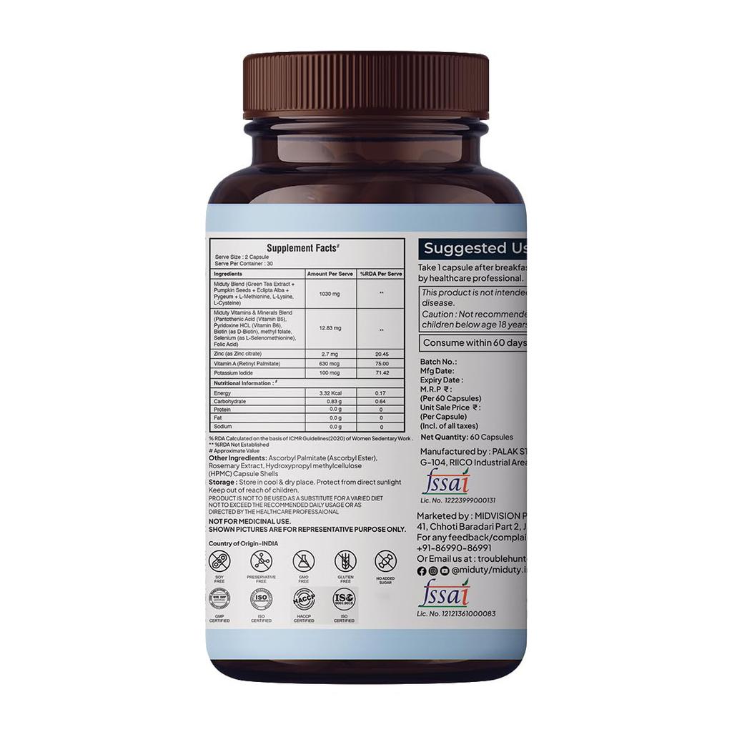 Complément pour les cheveux (60 casquette), Épaissir & Pousser, Miduty