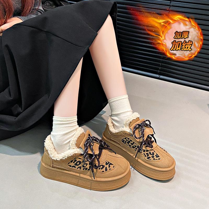 CRLAYDK Winter Warm Suede Platform Shoes Leopard Fur Lining Snow Fleece Loafers Slip On Sneakers Outdoor Booties