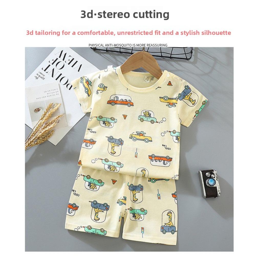 Kids Cotton Short Sleeve 2Pcs Set, Summer Shoulder Snap T-shirt & Shorts for Toddler Boys Girls