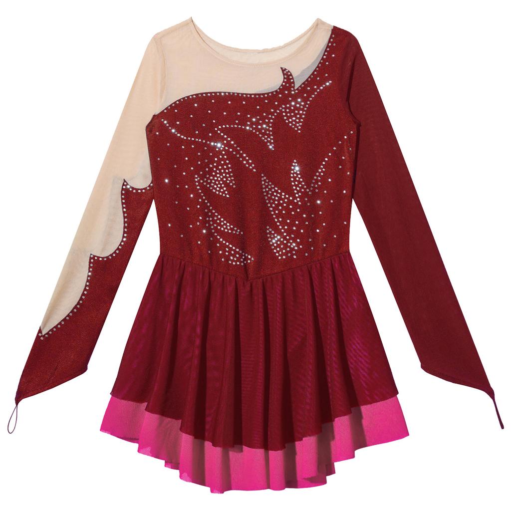 Kids Chiffon Splice Dancewear Sequin Floral Rhinestone Mesh Ballet Dance Gymnastics Performance Leotard Tutu Dress Stage Costume