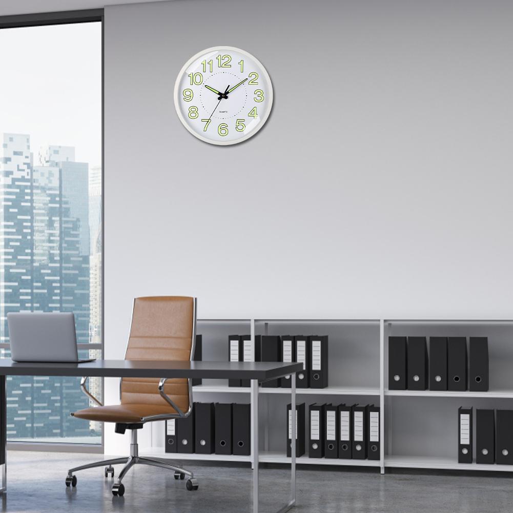 12inch Round Wall Clock Glow In The Dark Luminous Wall Clock Non-Ticking Energy-Absorbing Numerals&Hands for Bedroom Living Room