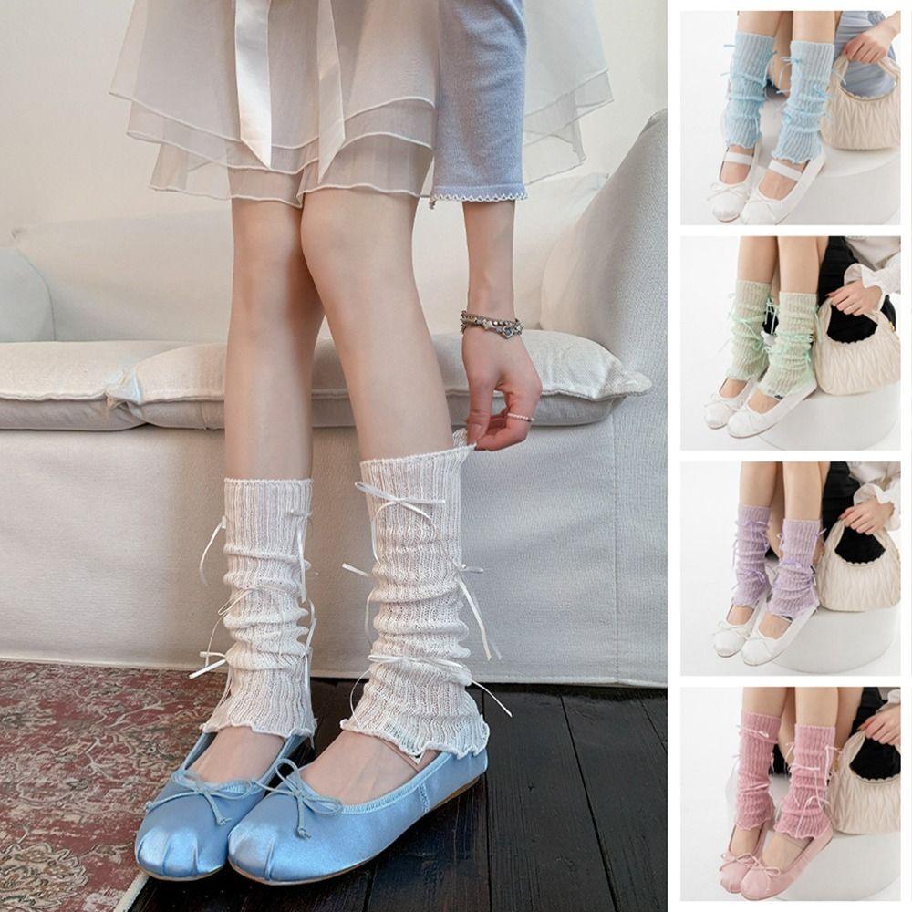Bow Decor Sock Cuffs Cotton Slouch Socks Soft Fabric Leg Sleeves Girls