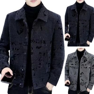 Men Fall Winter Coat Long Sleeve Thick Warm Lapel Single-breasted Windproof Buttons Mid Length Men Casual Jacket