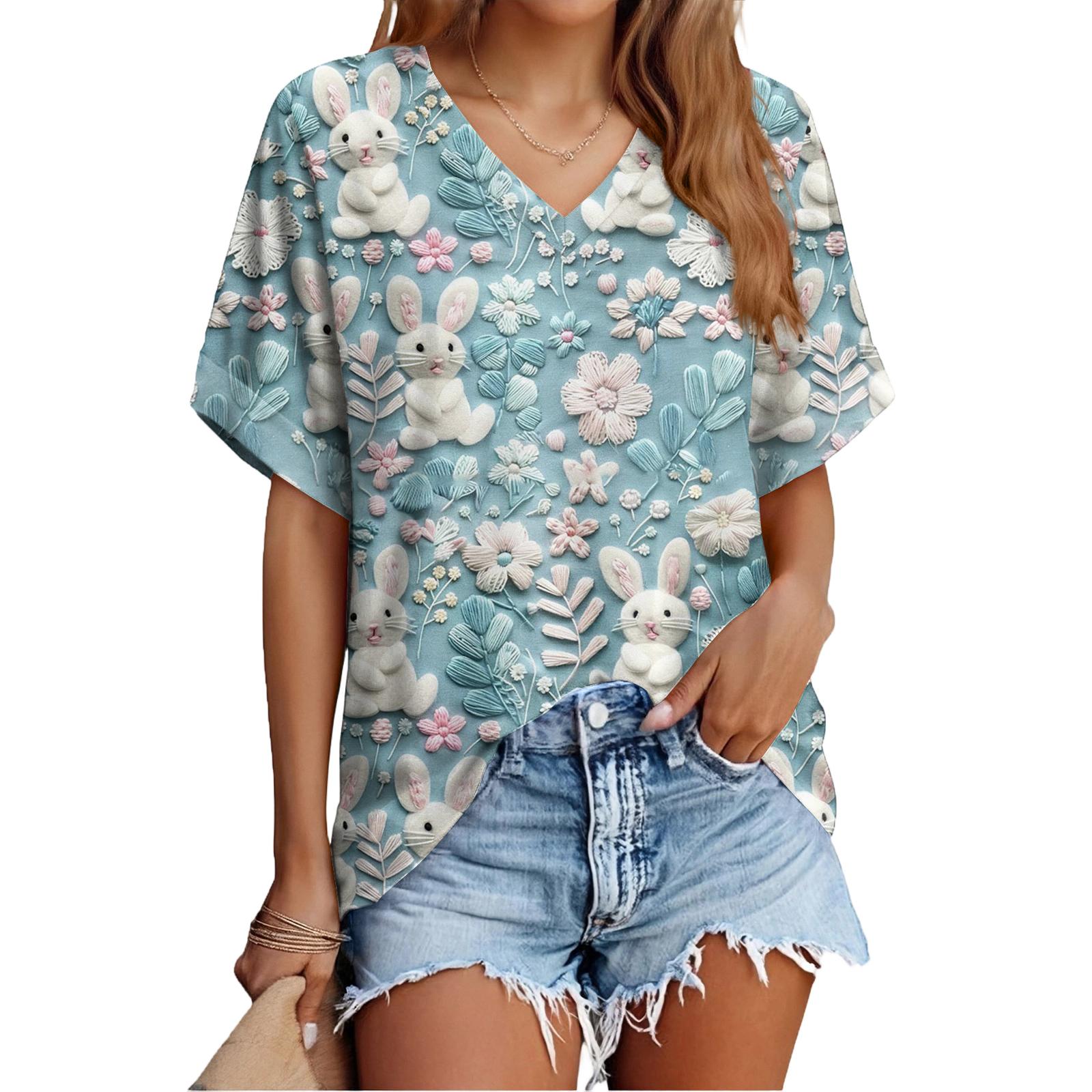 Женская модная повседневная универсальная летняя футболка с коротким рукавом и пасхальным принтом, облегающая S