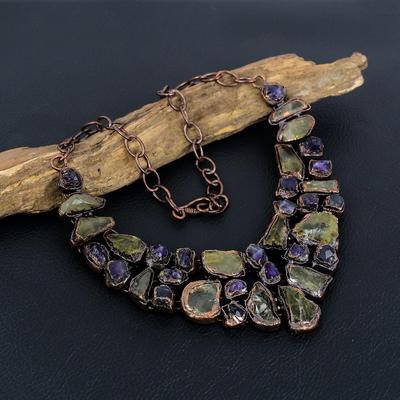 Citrine Rough Gemstone Necklace, Copper Electroformed Handmade Designer Necklace Jewelry, Adjustable Chain Necklace Gift For Women