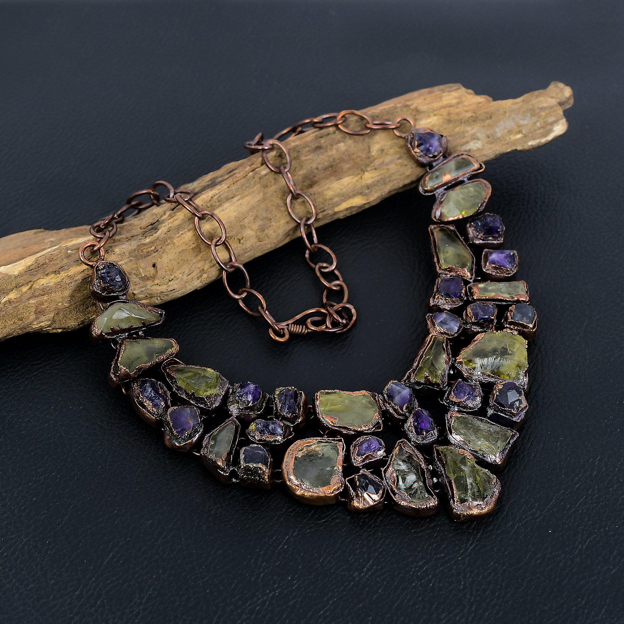 

Ожерелье из необработанного цитрина, Медное гальванопластическое ручной работы Дизайнерское ожерелье, Ожерелье с регулируемой цепочкой, Подарок для женщин