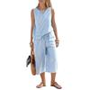Womens Striped Sleeveless Top And Drawstring Culottes Two Piece Set