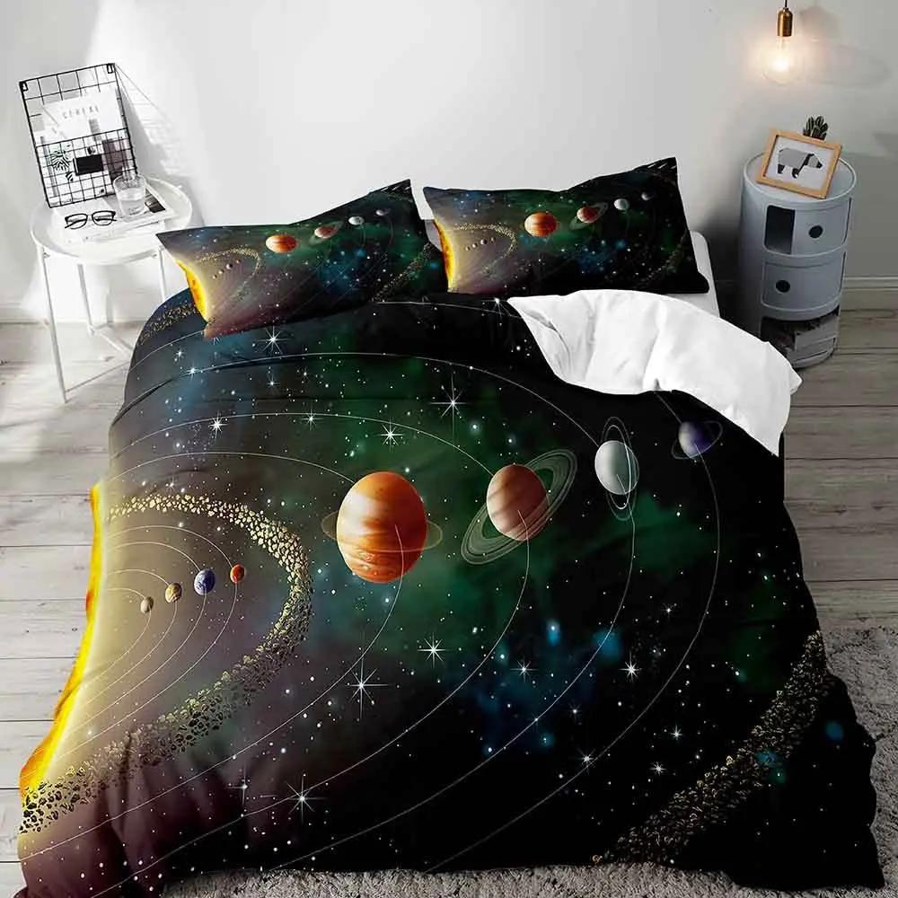 Solar System Duvet Covers Set For Kids Outer Space Galaxy Bedding Set Universe Planets Comforter Cover Astronomy Quilt Covers