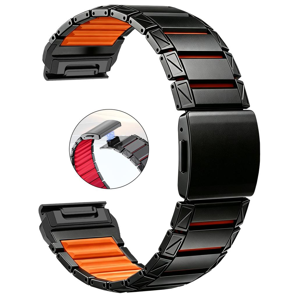 22mm 26mm Silicone + Titanium Straps QuickFit Band for Garmin Fenix 8 E 7 7X Pro 6 6X Magnetic Bands for Forerunner 970 Bracelet